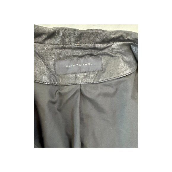 Elie Tahari Lamb Leather and Knit Jacket, Black, Shoulder Stitching, Size Large - Picture 15 of 16